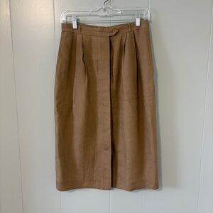 Vintage Gucci 100% Linen Camel Button Down Knee Length Midi Skirt IT 44 US 8/10